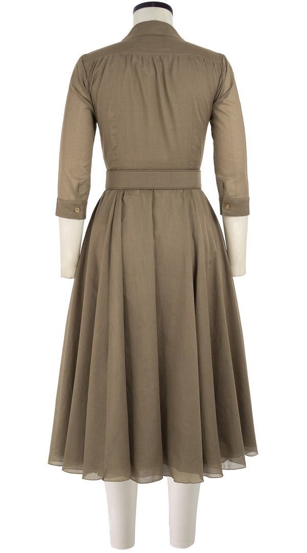 Aster Dress Shirt Collar 3/4 Sleeve Midi Length Cotton Musola_Solid_Khaki
