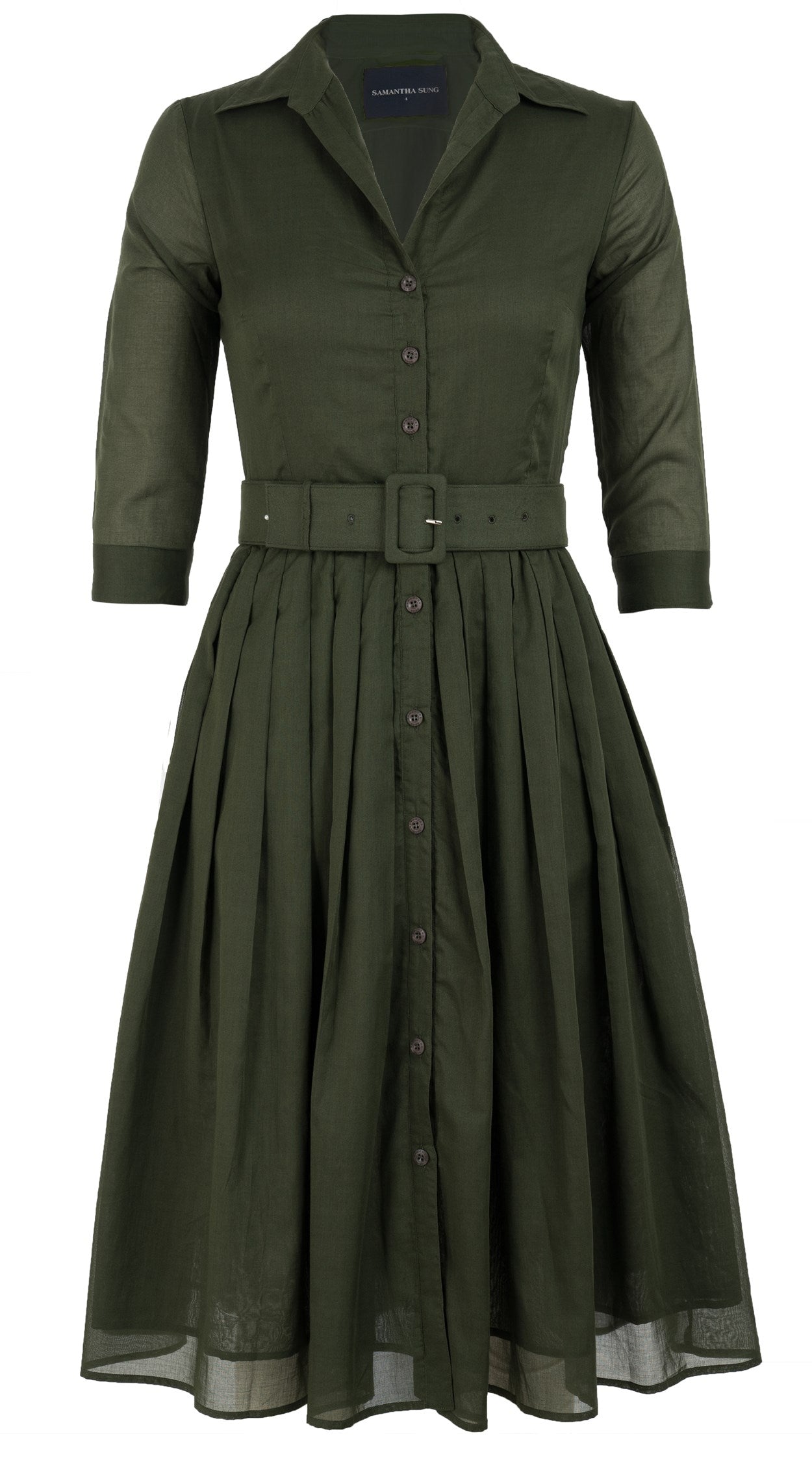 Audrey Dress #4 Shirt Collar 3/4 Sleeve Midi Length Wool (Giant Poppy) @3