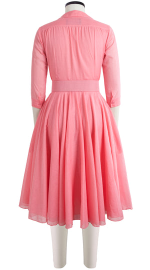 Aster Dress Shirt Collar 3/4 Sleeve Midi Length Cotton Musola_Solid_Soft Peach