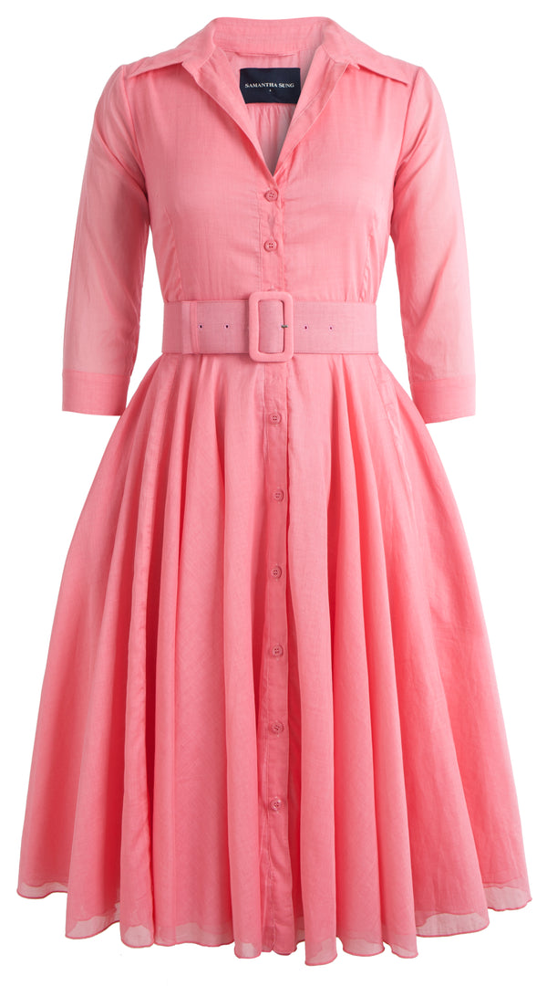 Aster Dress Shirt Collar 3/4 Sleeve Midi Length Cotton Musola_Solid_Soft Peach