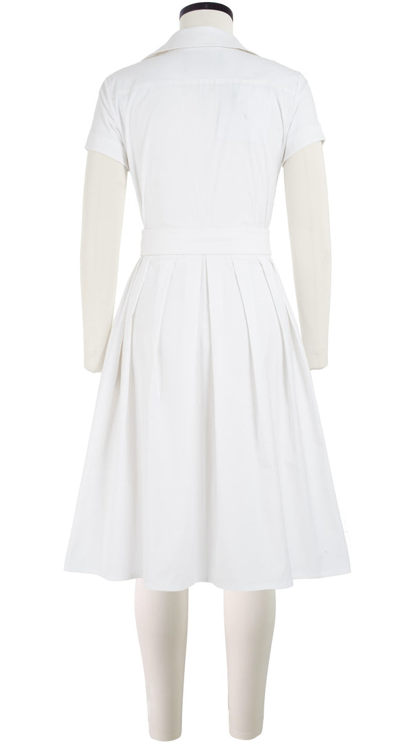 Audrey Dress #1 Shirt Collar Short Cuff Sleeve Cotton Stretch_Solid_White