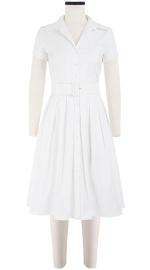 Audrey Dress #1 Shirt Collar Short Cuff Sleeve Cotton Stretch_Solid_White