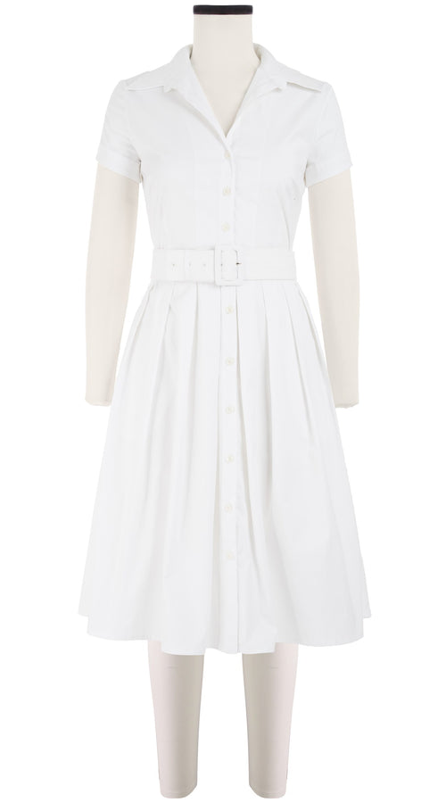 Audrey Dress #1 Shirt Collar Short Cuff Sleeve Cotton Stretch_Solid_White