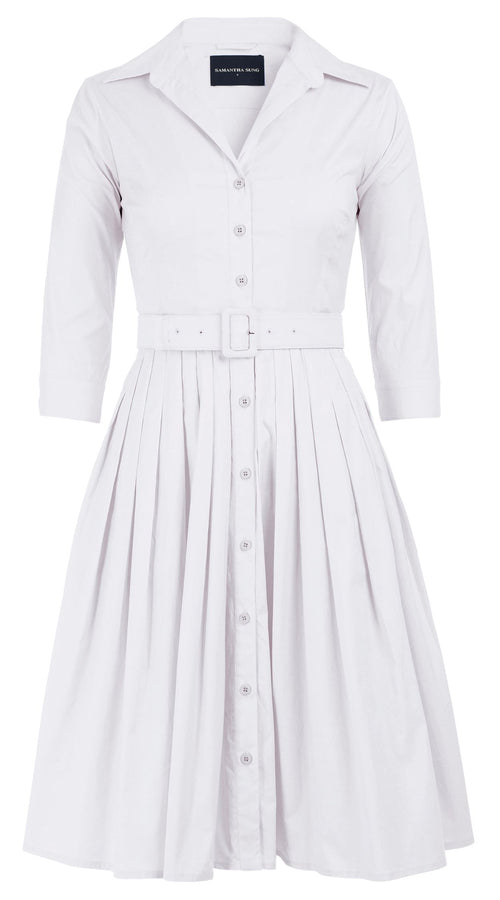 Audrey Dress #2 Shirt Collar 3/4 Sleeve Cotton Stretch_Solid_White