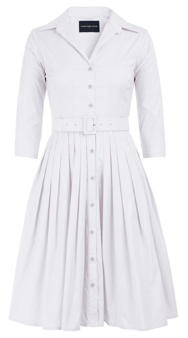 Audrey Dress #2 Shirt Collar 3/4 Sleeve Cotton Stretch_Solid_White