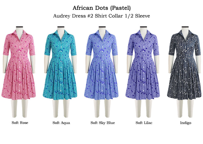 Audrey Dress #2 Shirt Collar 1/2 Sleeve in African Dots                                                            