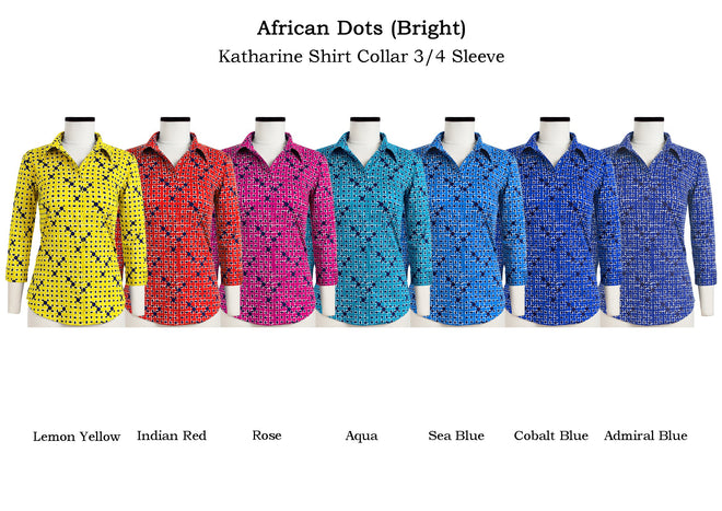 Katharine Shirt Shirt Collar 3/4 Sleeve in African Dots Bright                              
