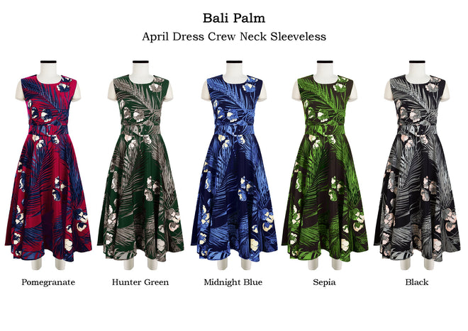 April Dress Crew Neck Sleeveless in Bali Palm                                             