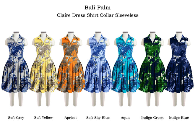 Claire Dress Shirt Collar Sleeveless in Bali Palm                                                                      