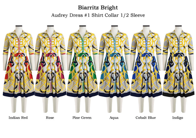 Audrey Dress #1 Shirt Collar 1/2  Sleeve in Biarritz Bright                                             