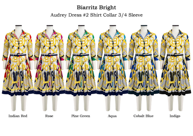 Audrey Dress #2 Shirt Collar 3/4 Sleeve in Biarritz Bright                                             