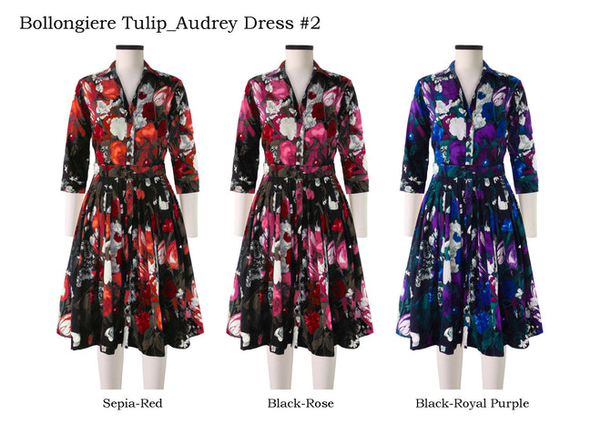 Audrey Dress #2 Shirt Collar 3/4 Sleeve in Bollongier Tulip                                        