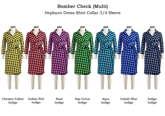 Hepburn Dress Shirt Collar 3/4 Sleeve in Bomber Check Multi                                         