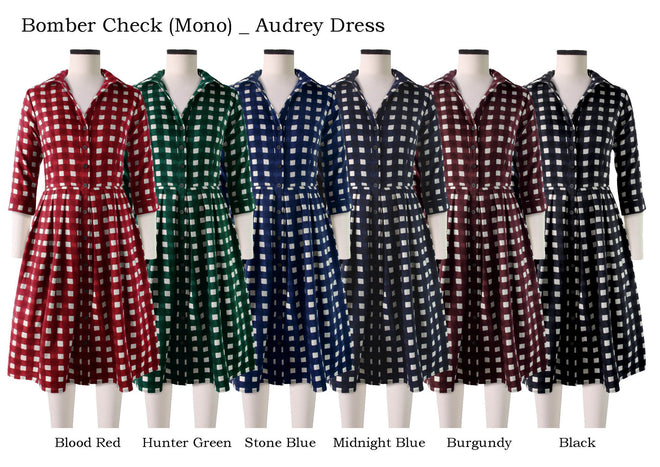 Audrey Dress Shirt Collar 3/4 Sleeve in Bomber Check Mono                                     