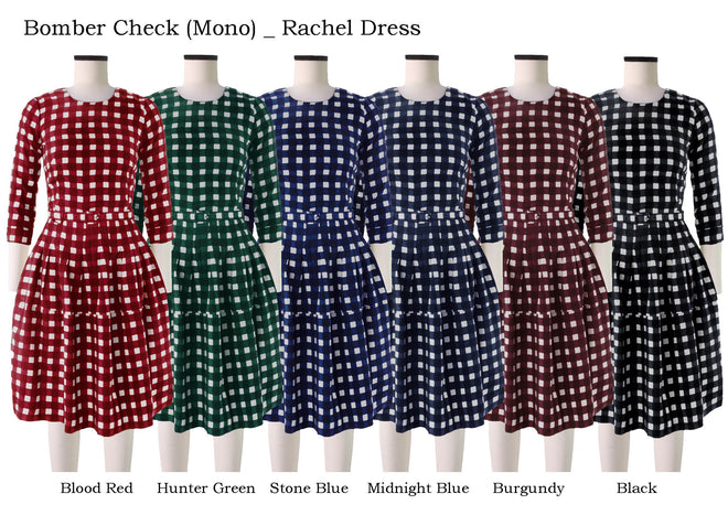 Rachel Dress 3/4 Sleeve in Bomber Check Mono                                                        