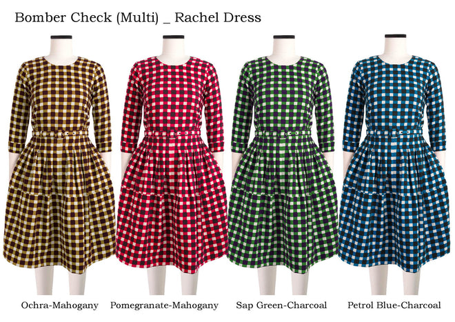 Rachel Dress 3/4 Sleeve in Bomber Check Multi                                                            