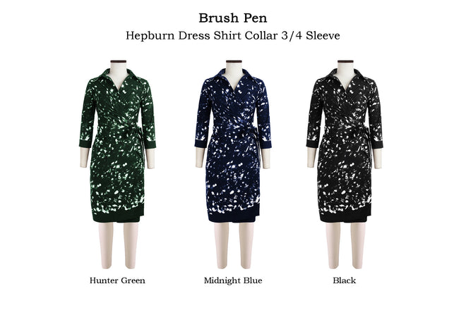 Hepburn Dress Shirt Collar 3/4 Sleeve in Brush Pen                                             