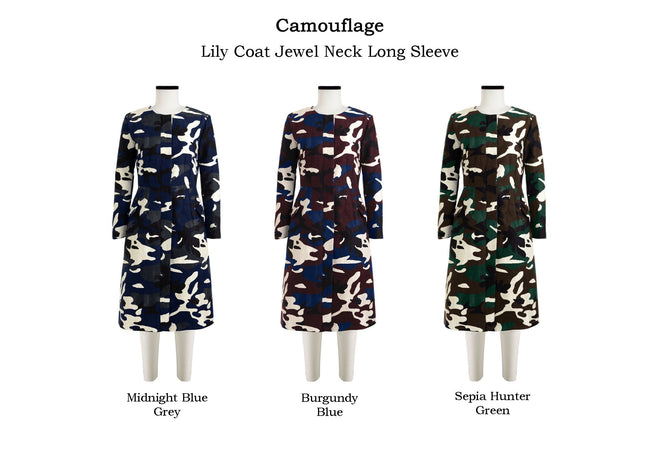 Lily Coat Jewel Neck Long Sleeve in Camouflage                                                            