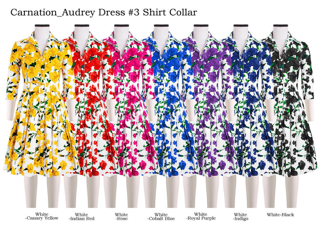 Audrey Dress #3 Shirt Collar in Carnation                                                                           