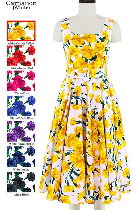 April Dress U Neck Sleeveless Carnation in White Canary Yellow                              