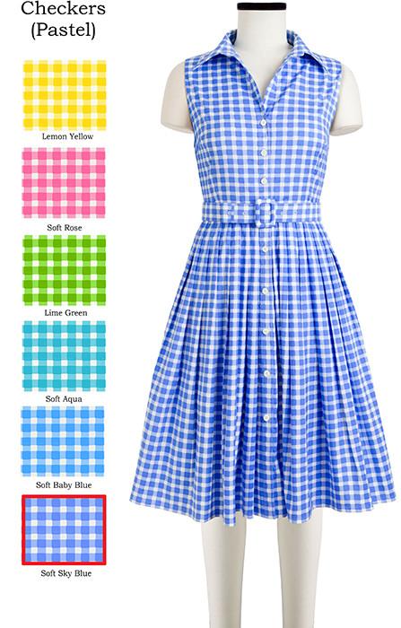 Audrey Dress #2 Shirt Collar Sleeveless Checkers Pastel in Soft Sky Blue                              