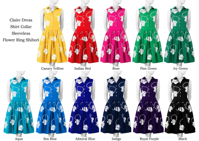 Claire Dress Shirt Collar Sleeveless in Flower Ring Shibori                                             