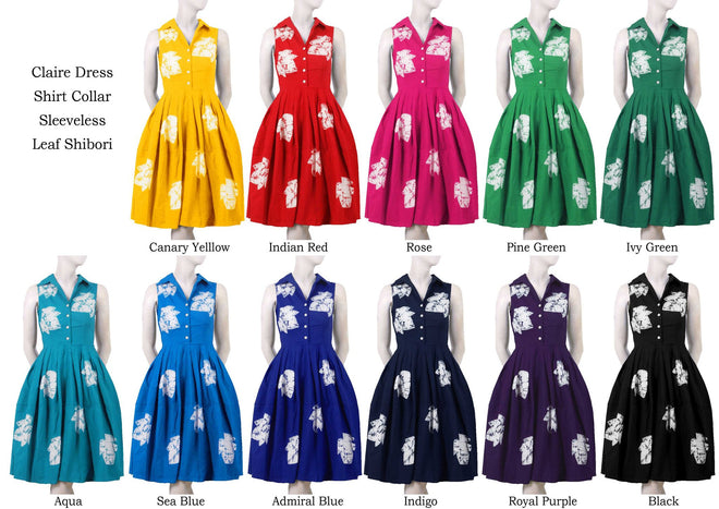 Claire Dress Shirt Collar Sleeveless in Leaf Shibori                                                                       
