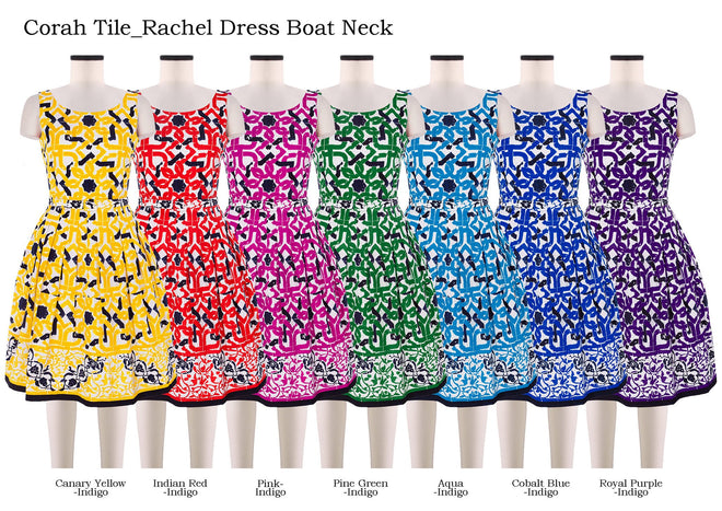 Rachel Dress Boat Neck in Corah Tile                                                                       