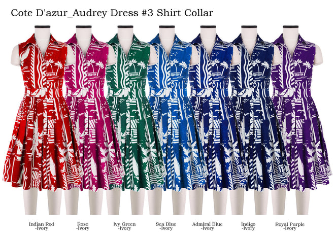 Audrey Dress #3 Shirt Collar in Cote D'azur                                                            