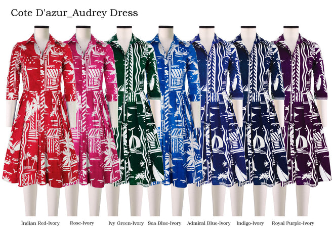Audrey Dress Shirt Collar 3/4 Sleeve in Cote D'azur                                                                               