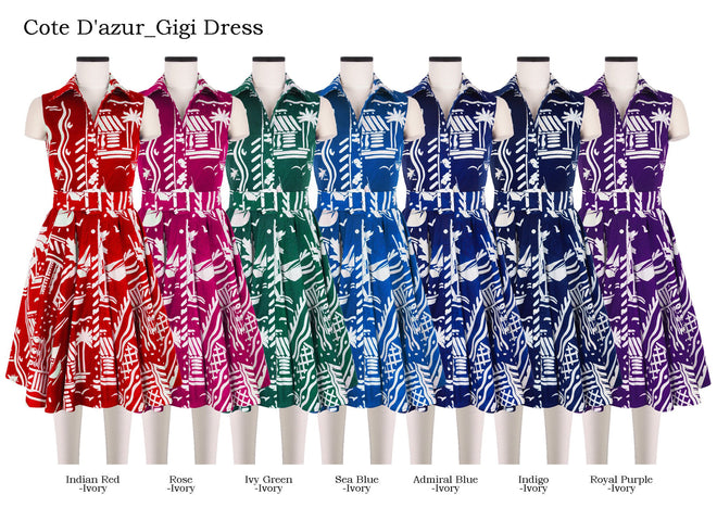 Gigi Dress Shirt Collar Sleeveless in Cote D'azur                                                                          