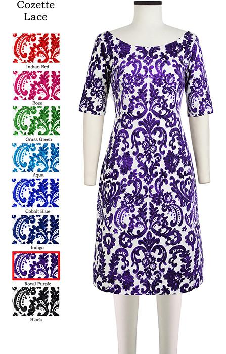 Mia Dress Boat Neck 1/2 Sleeve Cozette Lace in Royal Purple                                             