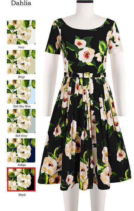Florance Dress Boat Neck Short Sleeve Dahlia in Black                                              