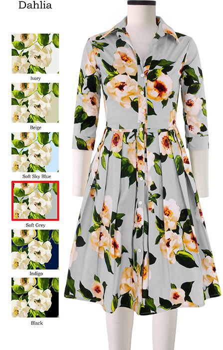 Audrey Dress Shirt Collar 3/4 Sleeve Dahlia in Soft Grey                                        