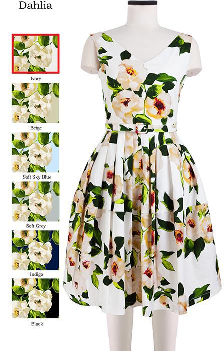 Rachel Dress Open V Neck Sleeveless Dahlia in Ivory                                             