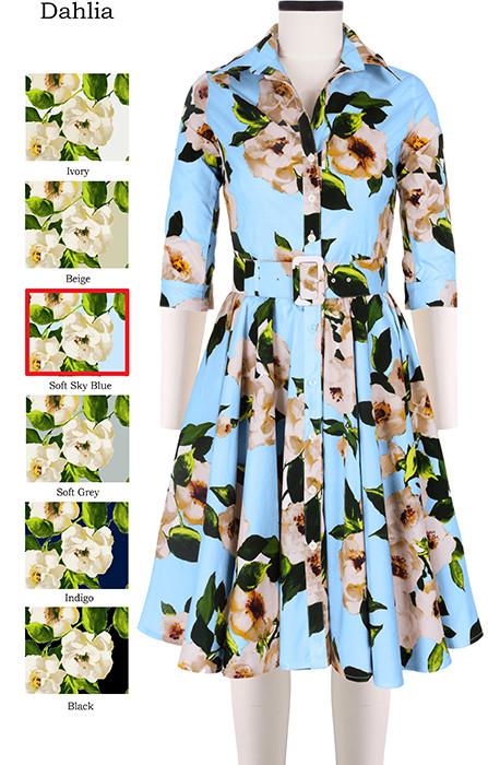 Gigi Dress Shirt Collar 3_4 Sleeve Dahlia in Soft Sky Blue                                        