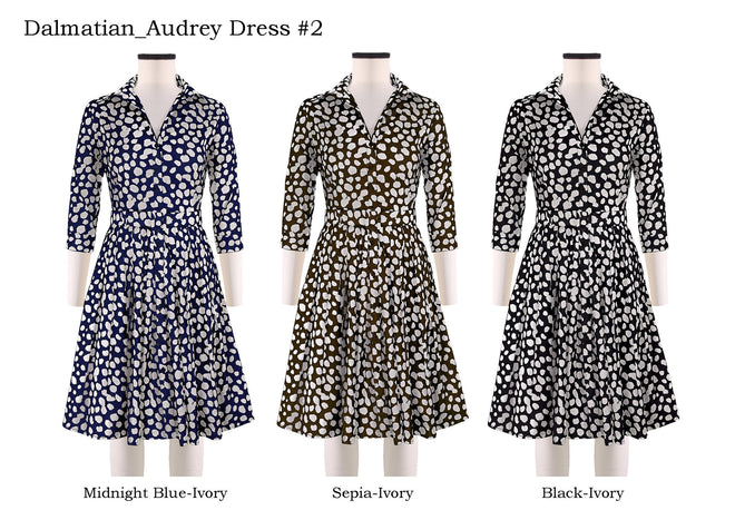 Audrey Dress #2 Shirt Collar 3/4 Sleeve in Dalmatian                                             