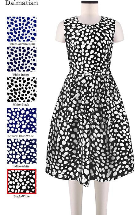 Rachel Dress Crew Neck Sleeveless Dalmatian in Black White                                           