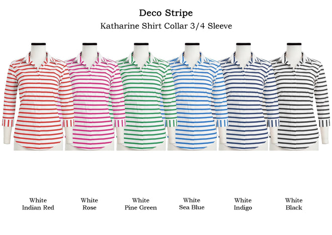 Katharine Shirt Shirt Collar 3/4 Sleeve in Deco Strip                                                            