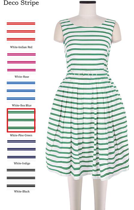 Rachel Dress Boat Neck Mini Cap Sleeve Deco Stripe in White Green                              