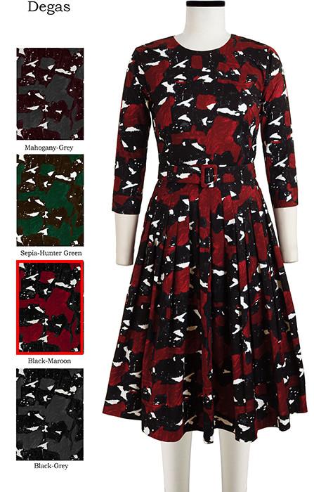 Florance Dress Jewel Neck 3/4 Sleeve Degas in Black Maroon                                            