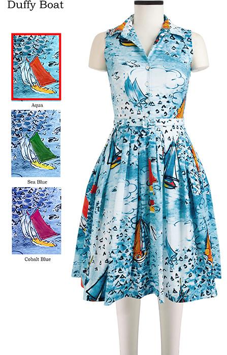 Claire Dress Shirt Collar Sleeveless Duffy Boat in Aqua                                             