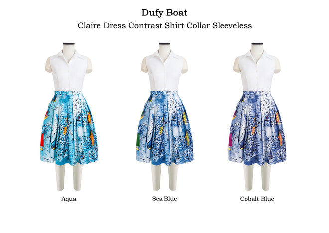 Claire Dress Contrast Shirt Collar Sleeveless in Dufy Boat                                             