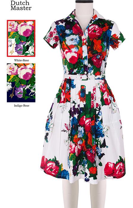 Claire Dress Shirt Collar Short Sleeve Dutch Master in White Rose                           