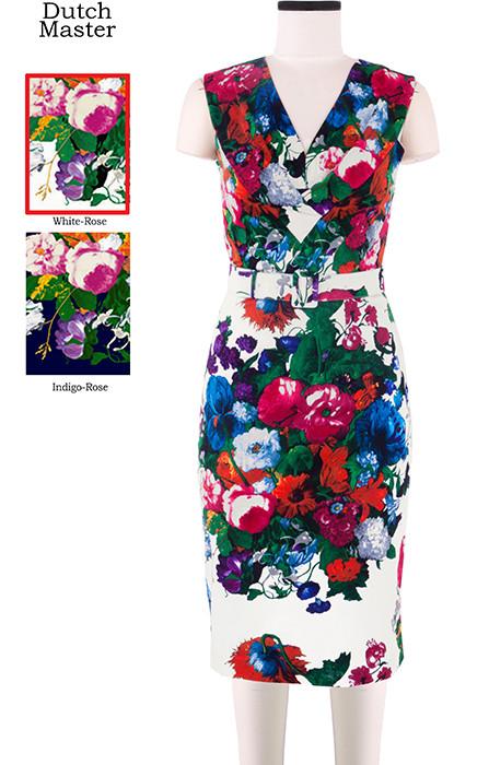 Laudine Dress V Collarless Dutch Master in White Rose                                                    