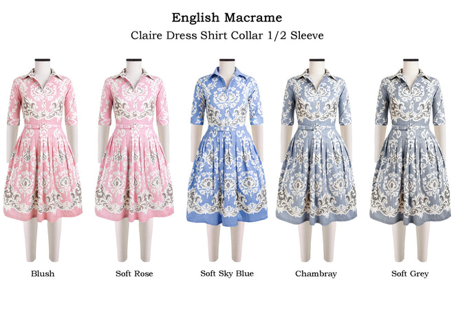 Claire Dress Shirt Collar 1/2 Sleeve in English Macrame                                             