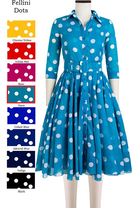 Aster Dress Shirt Collar 3/4 Sleeve Fellini Dots in Aqua                                             