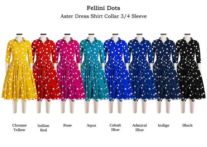 Aster Dress Shirt Collar 3/4 Sleeve in Fellini Dots                                                            