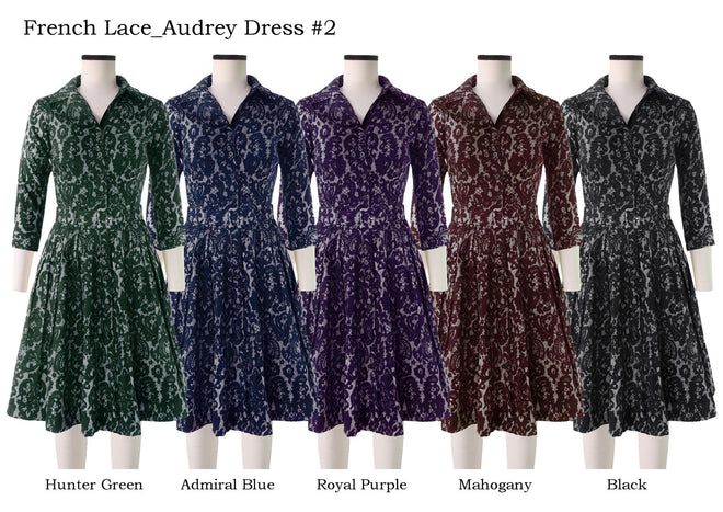 Audrey Dress #2 Shirt Collar 3/4 Sleeve in French Lace                                             