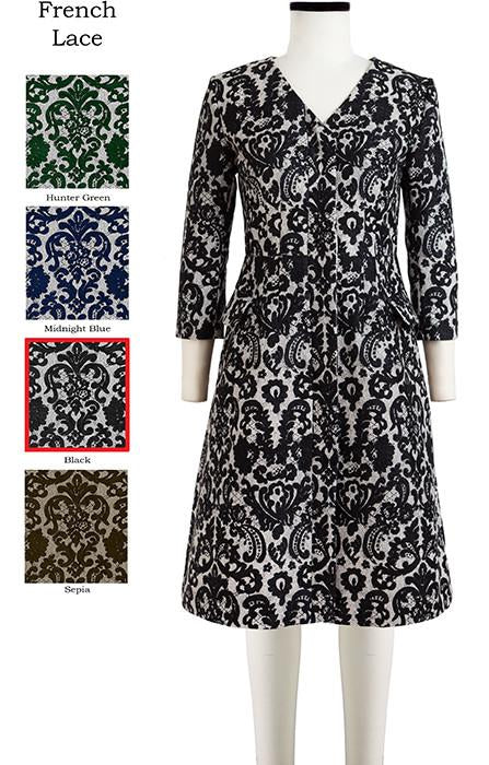 Lily Coat V Neck 3/4 Sleeve French Lace in Black                                                                